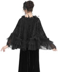 Eva Lady Dark Baroque Gothic Flocked Mesh Rose Lace Shrug Cloak