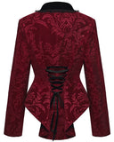 Punk Rave Womens Gothic Aristocrat Damask Velvet Frock Coat Jacket - Red