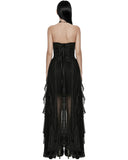 Punk Rave Womens Long Gothic Mesh Strapless Dress With Embroidered Lace