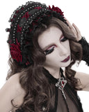 Devil Fashion Womens Gothic Lolita Rose Embellished Fascinator Headpiece - Black & Red