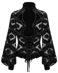 Punk Rave Womens Gothic Velvet Lace Applique Cutout Blouse Top - Black