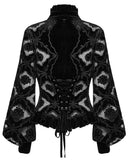 Punk Rave Womens Gothic Velvet Lace Applique Cutout Blouse Top - Black