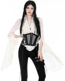 Dark In Love Womens Romantic Steampunk Flared Lace Sleeve Blouse Top - Vintage Off-White
