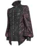 Devil Fashion Mens Dark Gothic Aristocrat Studded Jacquard Dress Shirt - Red & Black