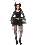 Dark In Love Womens Gothic Velvet & Lace Embroidered Crucifix Dress