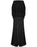 Dark In Love Long Gothic Crush Velvet & Lace Applique Mermaid Maxi Skirt