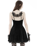 Dark In Love Womens Gothic Crucifix & Lace Bat Velvet Mini Dress