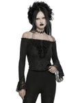 Punk Rave Womens Gothic Rose Lace Off Shoulder Blouse Top