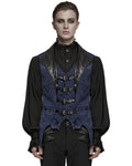 Punk Rave Mens Dark Victorian Gothic Damask Jacquard Waistcoat Vest - Blue