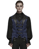 Punk Rave Mens Dark Victorian Gothic Damask Jacquard Waistcoat Vest - Blue