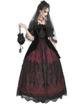 Eva Lady Dark Devore Gothic Velvet & Lace Wedding Dress - Black & Red