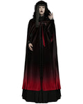 Punk Rave Womens Gothic Gradient Velvet Cloak - Black & Red