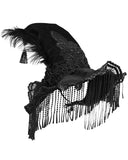 Eva Lady Womens Baroque Gothic Fringed & Feathered Pointed Velvet Witch Hat