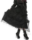 Dark In Love Womens Long Gothic Corset-Waist Velvet & Lace Applique Maxi Skirt