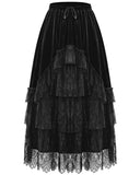 Dark In Love Womens Long Gothic Steampunk Velvet & Lace Bustle Maxi Skirt