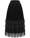 Dark In Love Womens Long Gothic Steampunk Velvet & Lace Bustle Maxi Skirt