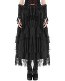 Dark In Love Womens Long Gothic Steampunk Velvet & Lace Bustle Maxi Skirt