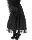 Dark In Love Womens Long Gothic Steampunk Velvet & Lace Bustle Maxi Skirt