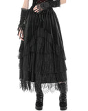 Dark In Love Womens Long Gothic Steampunk Velvet & Lace Bustle Maxi Skirt