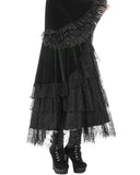 Dark In Love Womens Long Gothic Steampunk Velvet & Lace Bustle Maxi Skirt