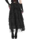 Dark In Love Womens Long Gothic Steampunk Velvet & Lace Bustle Maxi Skirt