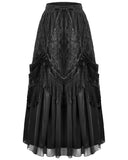 Dark In Love Womens Long Gothic Floral Lace & Rose Tassled Bustle Maxi Skirt