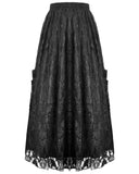 Dark In Love Womens Long Gothic Floral Lace & Rose Tassled Bustle Maxi Skirt