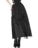 Dark In Love Womens Long Gothic Floral Lace & Rose Tassled Bustle Maxi Skirt