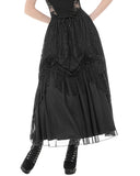 Dark In Love Womens Long Gothic Floral Lace & Rose Tassled Bustle Maxi Skirt