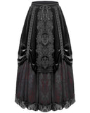 Dark In Love Womens Long Gothic Velvet & Lace Layered Bustle Maxi Skirt - Black & Red