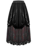 Dark In Love Womens Long Gothic Velvet & Lace Layered Bustle Maxi Skirt - Black & Red