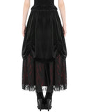 Dark In Love Womens Long Gothic Velvet & Lace Layered Bustle Maxi Skirt - Black & Red