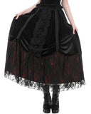 Dark In Love Womens Long Gothic Velvet & Lace Layered Bustle Maxi Skirt - Black & Red