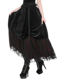 Dark In Love Womens Long Gothic Velvet & Lace Layered Bustle Maxi Skirt - Black & Red