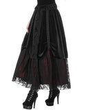 Dark In Love Womens Long Gothic Velvet & Lace Layered Bustle Maxi Skirt - Black & Red