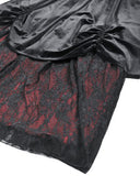 Dark In Love Womens Long Gothic Velvet & Lace Layered Bustle Maxi Skirt - Black & Red