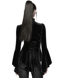 Punk Rave Womens Elegant Gothic Velvet & Pleated Lace Blouse Top