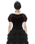 Dark In Love Womens Gothic Velvet & Lace Short Sleeve Bolero Shrug - Red & Black