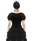 Dark In Love Womens Gothic Velvet & Lace Short Sleeve Bolero Shrug - Red & Black
