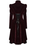 Punk Rave Womens Gothic Velvet Embellished Mid Length Military Coat - Red