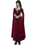 Punk Rave Womens Long Gothic Rose Velvet Flared Split Sleeve Maxi Dress - Red