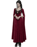 Punk Rave Womens Long Gothic Rose Velvet Flared Split Sleeve Maxi Dress - Red