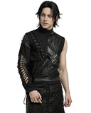 Punk Rave Mens Gothic Apocalyptic Punk Asymmetric One-Arm Harness Jacket