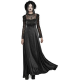 Punk Rave Womens Long Gothic Sateen Maxi Dress With Embroidered Lace Contrast