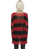 Punk Rave Womens Gothic Striped Shredded Cardigan Sweater - Red & Black