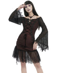 Devil Fashion Womens Gothic Lace Mesh Overlay Evening Dress - Red & Black