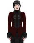 Dark In Love Regency Gothic Aristocrat Lace Trim Velvet Court Jacket - Red & Black