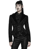 Punk Rave Womens Gothic Aristocrat Damask Velvet Frock Coat Jacket - Black