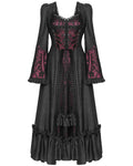 Eva Lady Womens Long Regency Gothic Jacquard & Lace Gown Dress - Black & Red