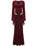 Punk Rave Womens Long Baroque Gothic Embossed Velvet Maxi Dress - Red